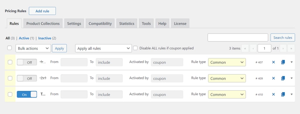 WooCommerce向けAdvanced Dynamic Pricingのプラグインダッシュボード画面