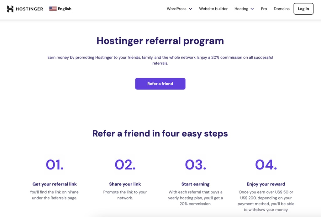 Hostingerの紹介プログラムページ