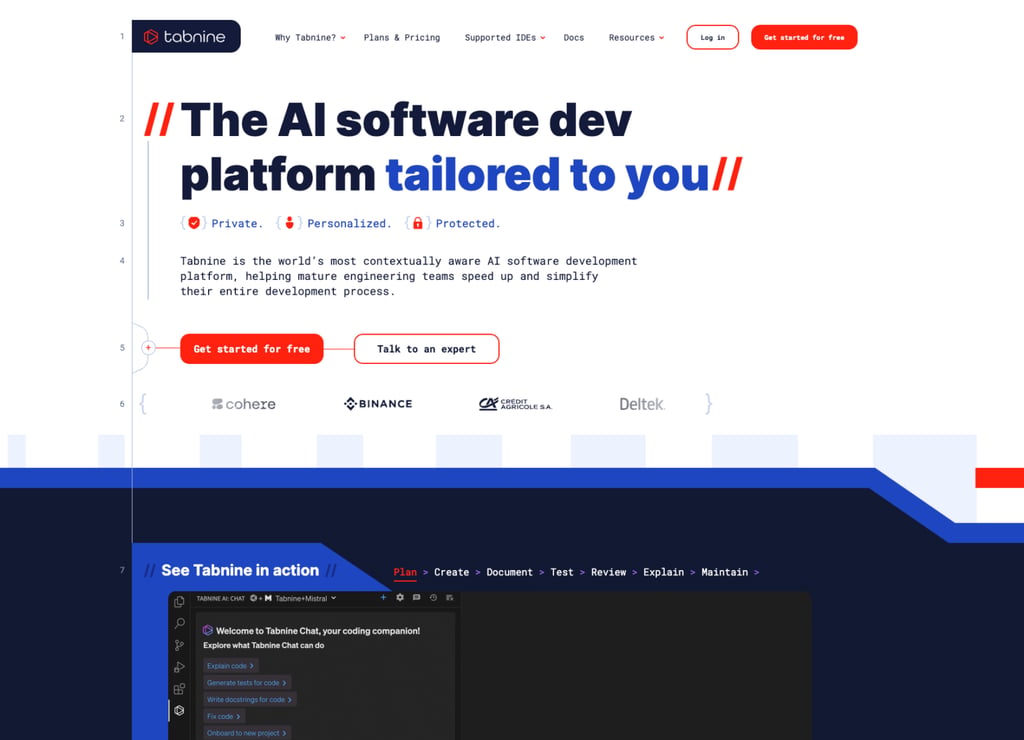 Tabnineのランディングページ