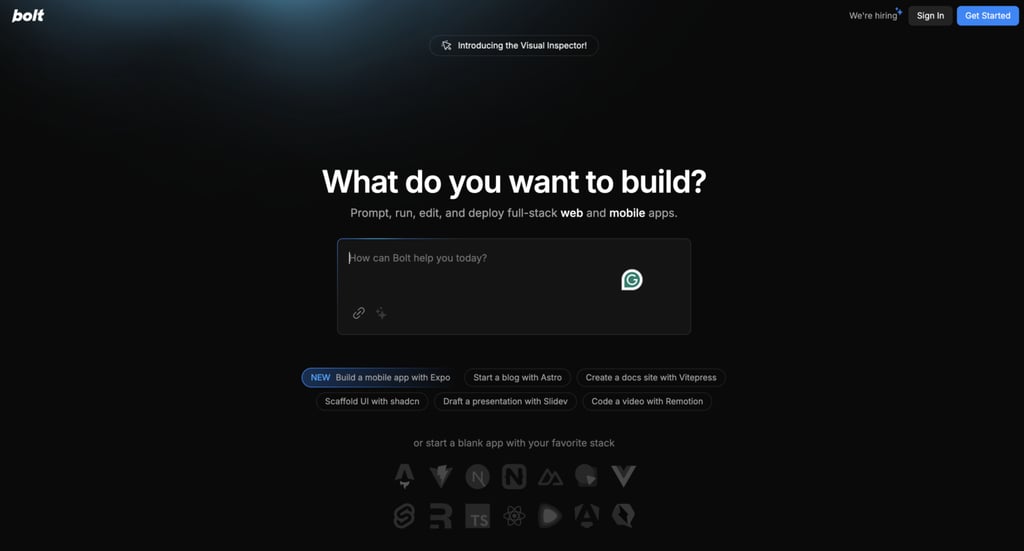 Bolt.newのランディングページ