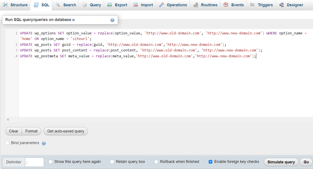 The SQL query menu in phpMyAdmin
