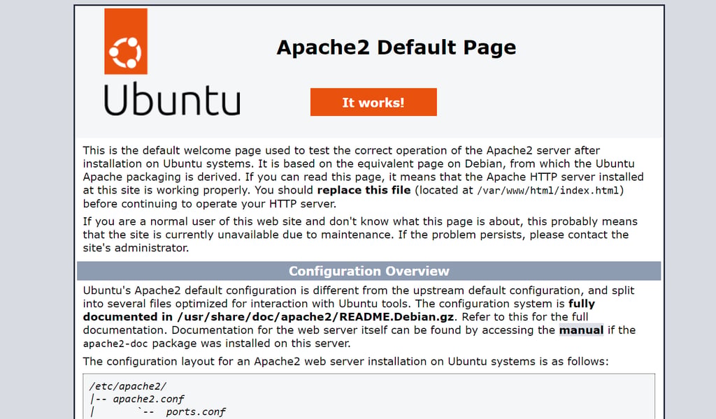 Apache web server welcome page