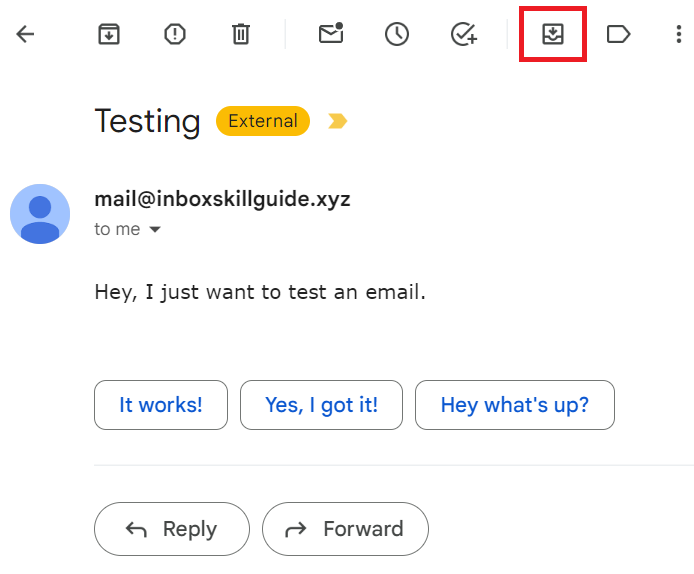 Moving an archive email back to the inbox on Gmail