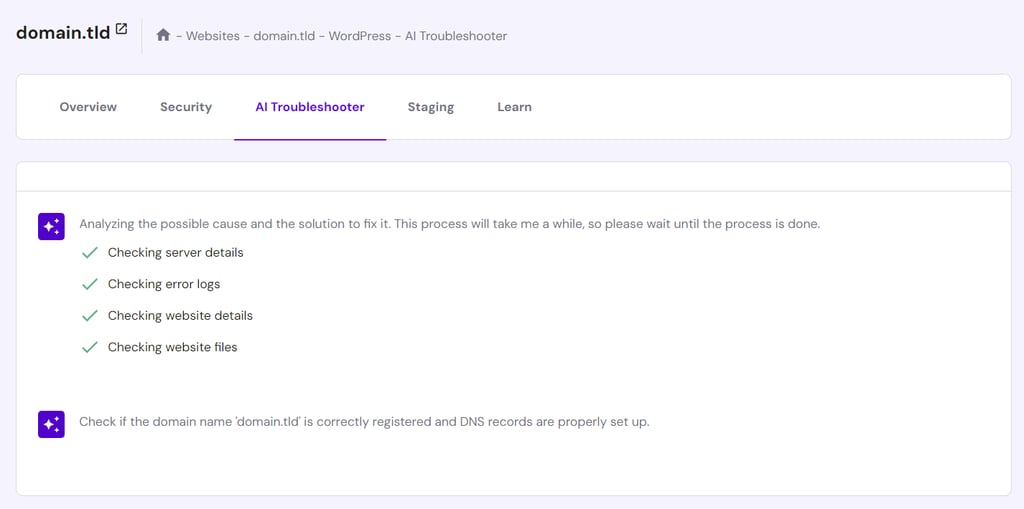 Hostinger's WordPress AI Troubleshooter