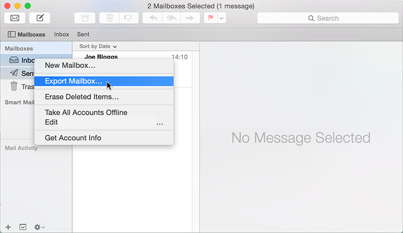 Exporting a mailbox on Mac Mail