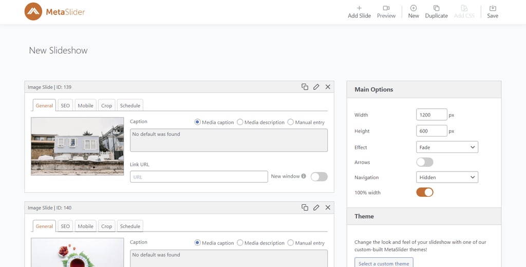 MetaSlider editor