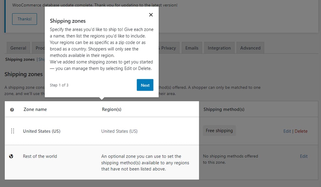 Shipping zones in WooCommerce.