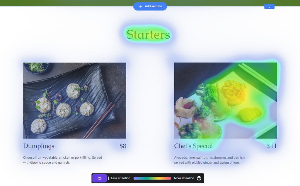 The AI-generated heatmap on Hostinger Website Buider