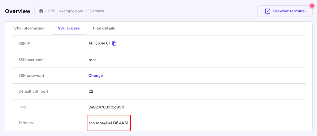 Hostinger VPS' SSH credentials
