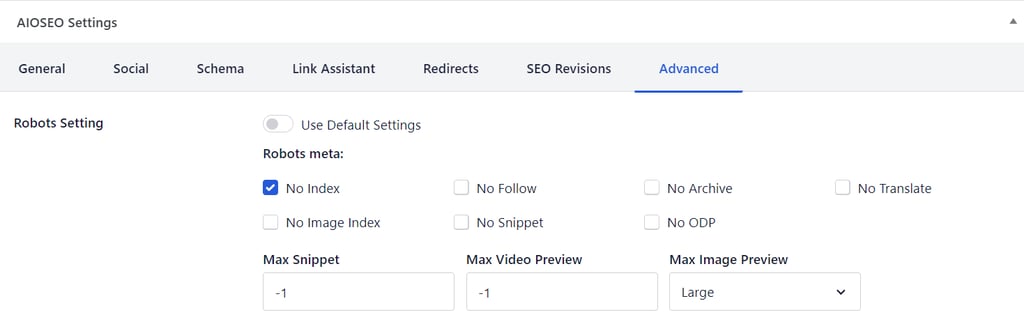 The Robots Settings in AIOSEO