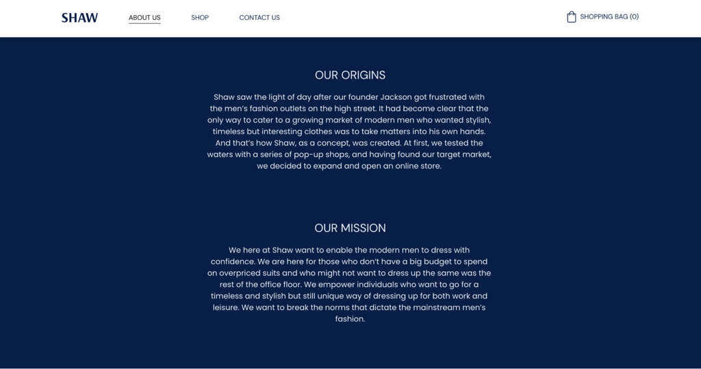 Example of an about us page