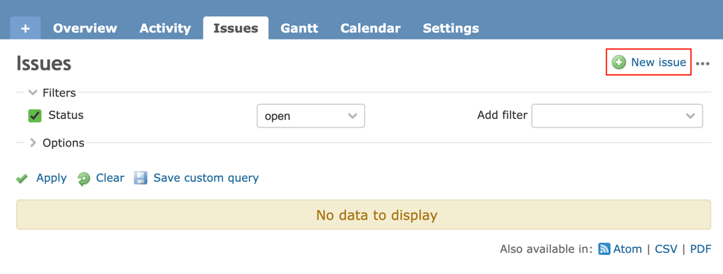 The New issue button in Redmine