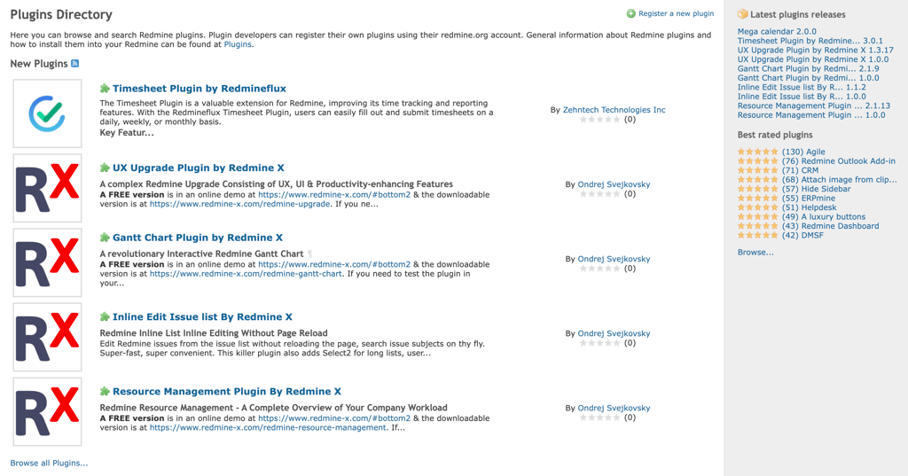 The Redmine plugins directory site