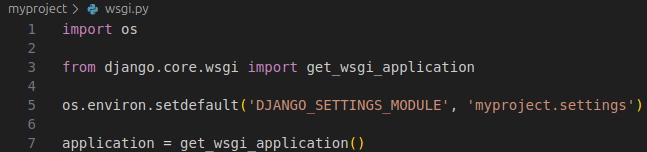 Screenshot of a default wsgi.py file structure