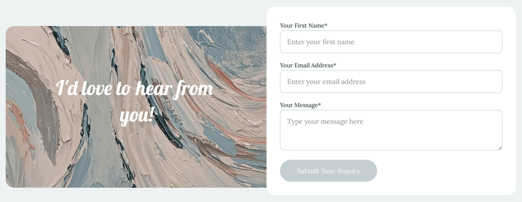 Contact form on Lolo and Co Art