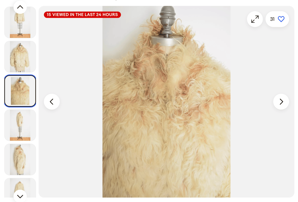 Closeup product photo of a fur coat on Ebay