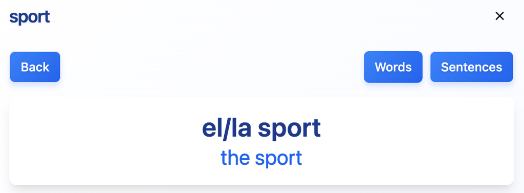Preview of language learning web app with an error