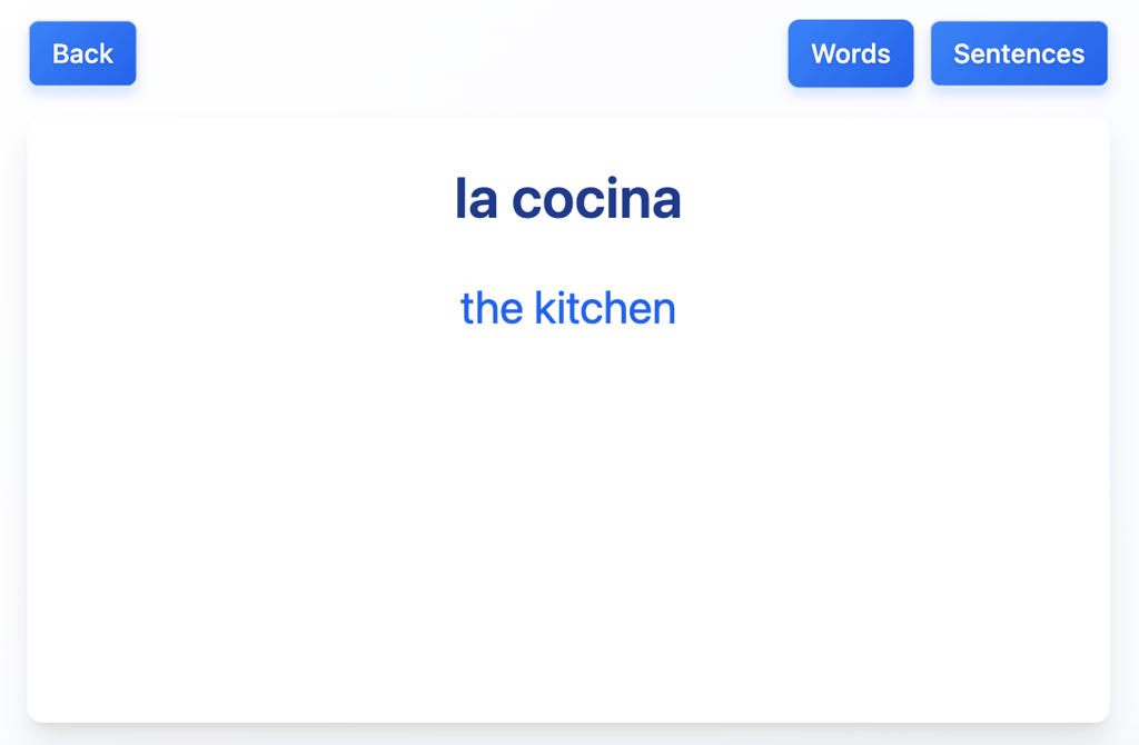 Language learning web app preview with updated style