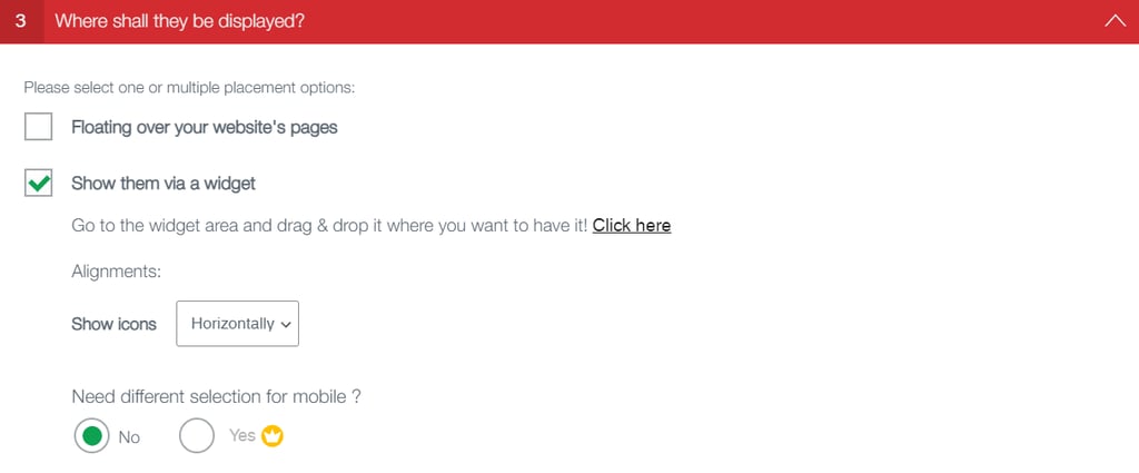 The Where shall they be displayed? section in Social Media Share Buttons & Social Sharing Icons