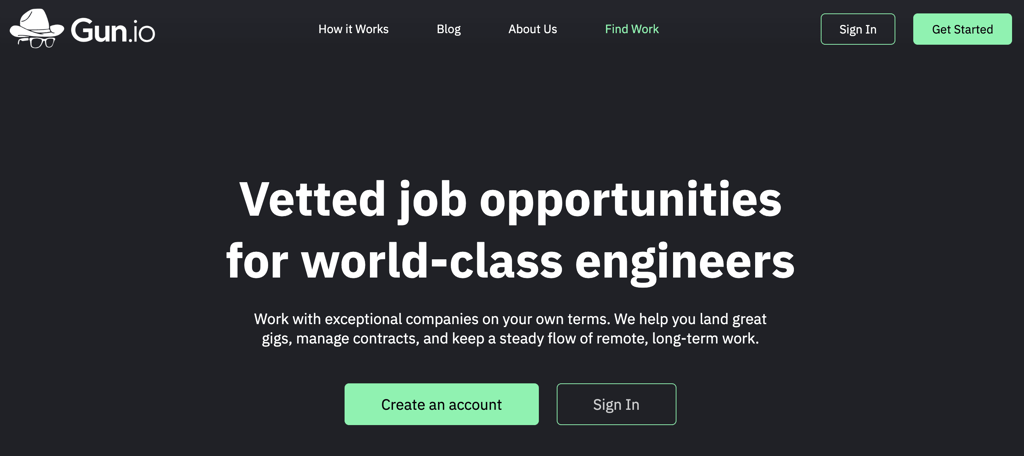 Homepage of Gun.io