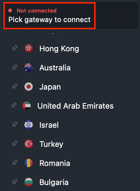 The Not connected message in NordVPN