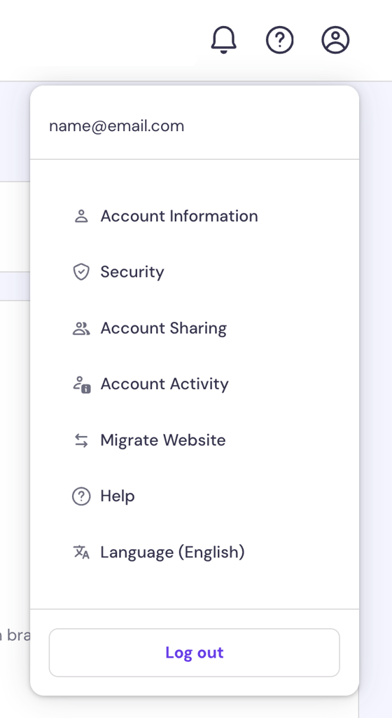 Account settings menu