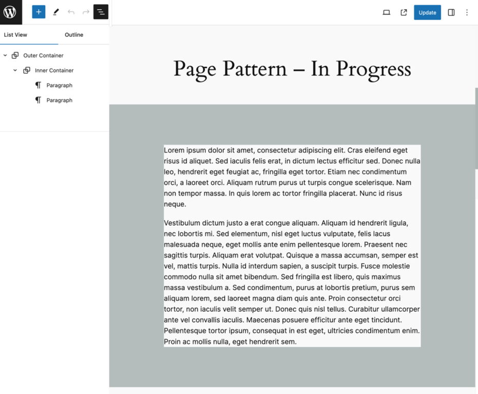 Creating a pattern in the block editor