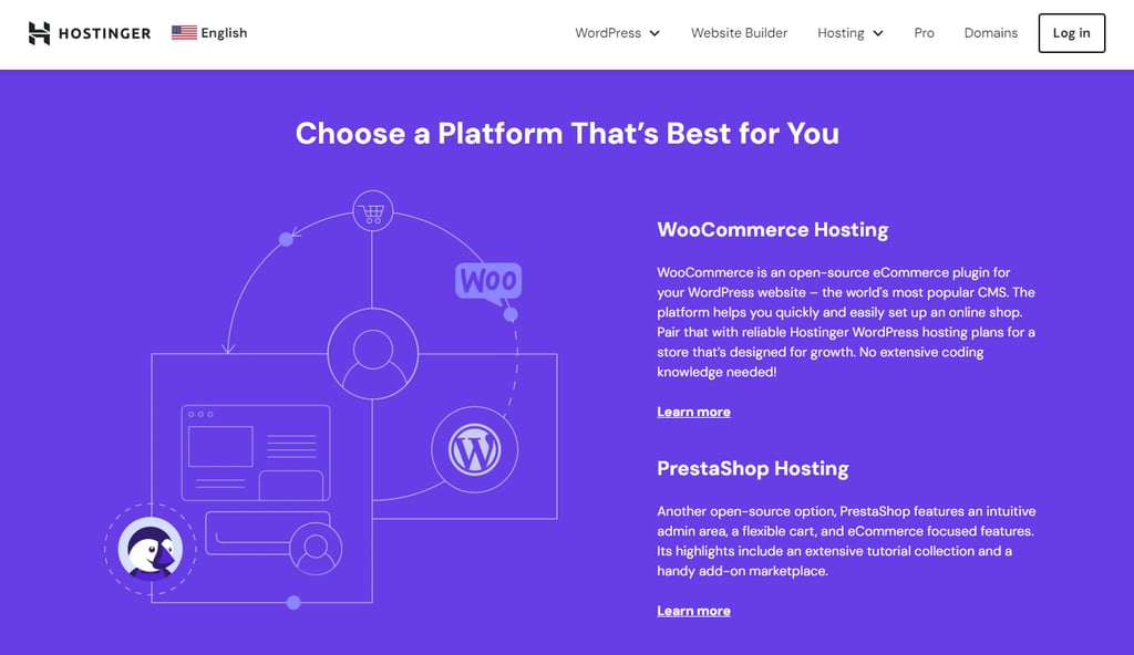 Hostinger's eCommerce hosting homepage