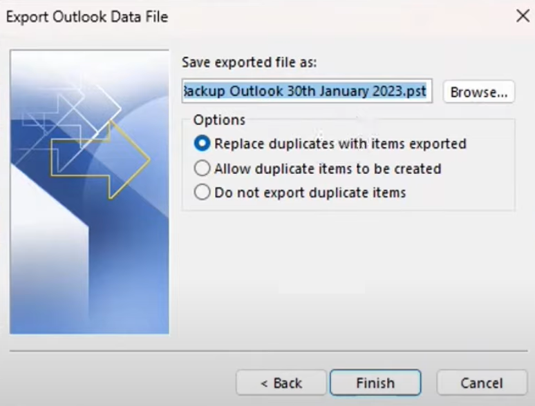 Customizing duplication settings when exporting emails