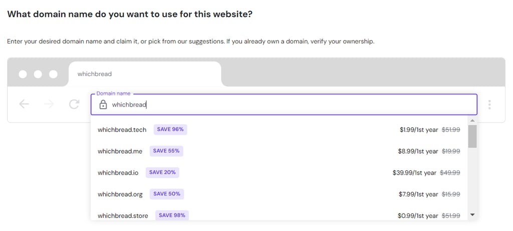 The Domain name text box for connecting a domain name on Hostinger Website Builder