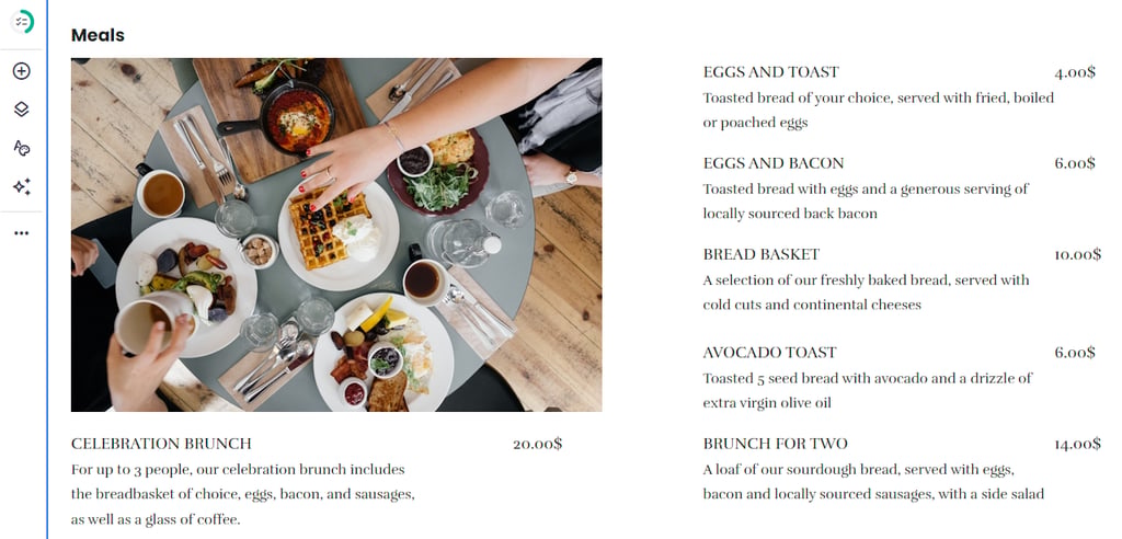 The default image has been replaced with another one matching with menu section and description