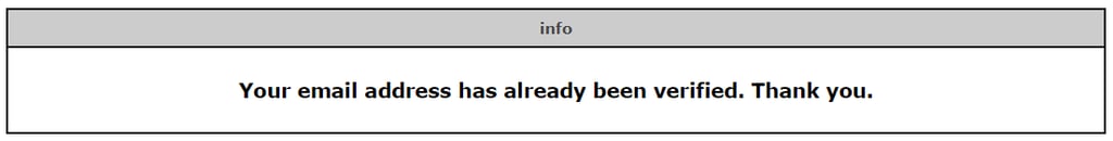 The confirmation notification for a successful domain registration