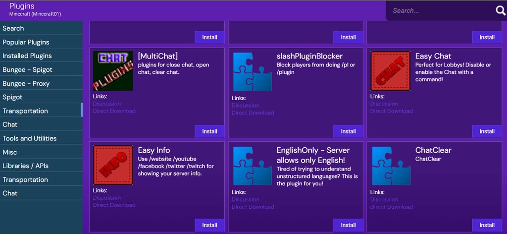 Minecraft plugin management menu in Hostinger Game Panel