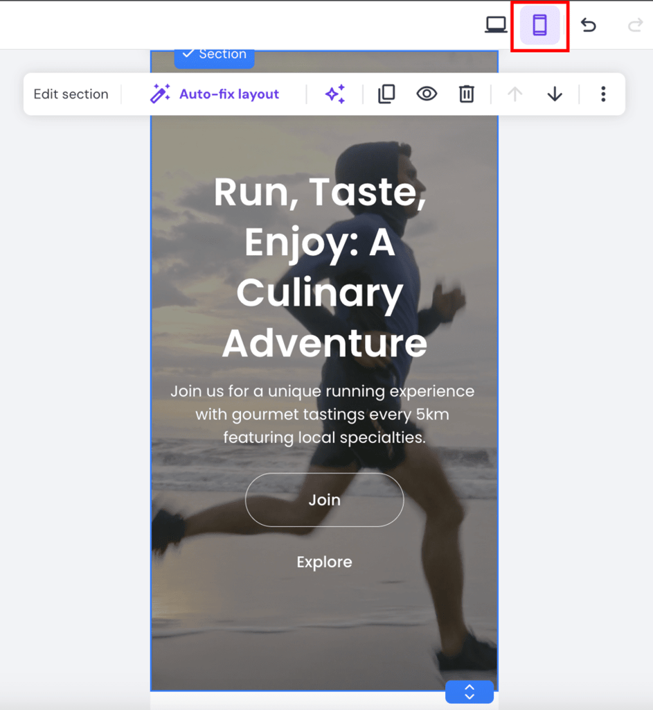 Mobile preview of your website with Hostinger Website Builder