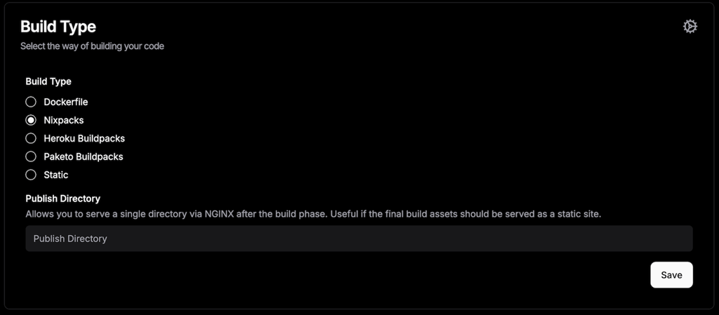 Dokploy's build type list on the deployment menu