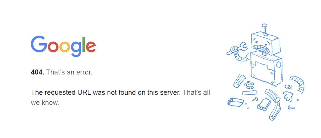 A 404 error page on Google Chrome