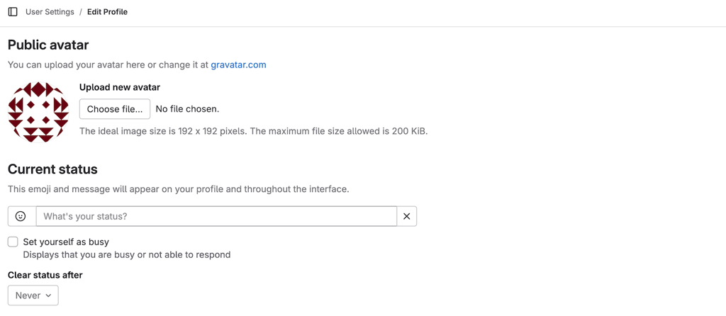 GitLab account setting menu