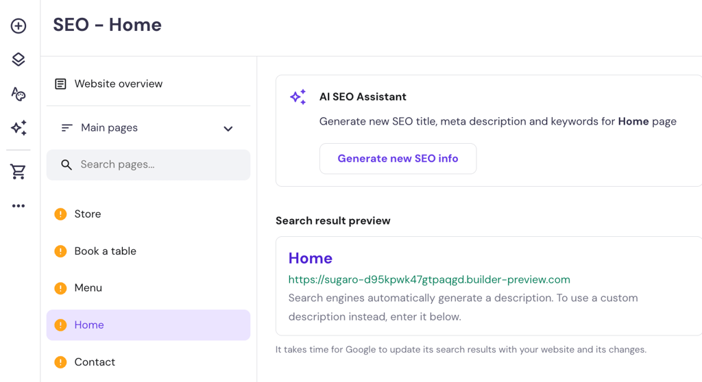 AI SEO Assistant within Hostinger Website Builder