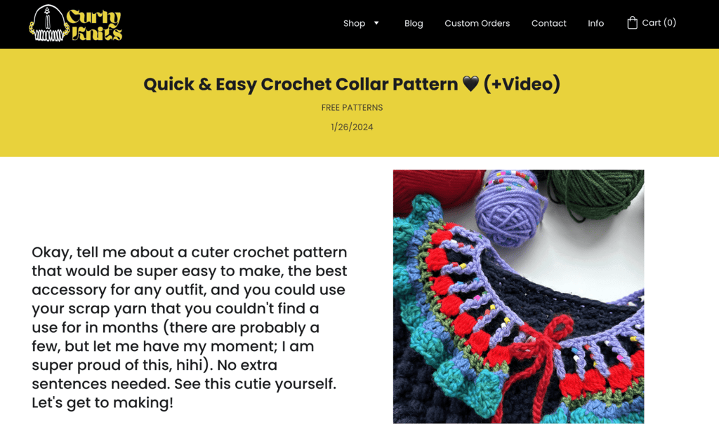 Collar pattern blog post on Curly Knits