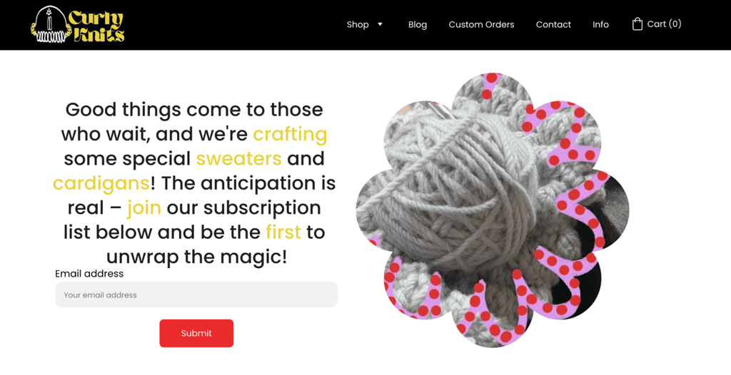 Curly Knits newsletter signup