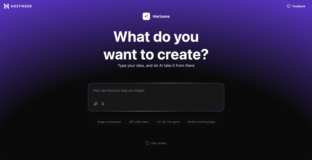 Hostinger Horizons initial page