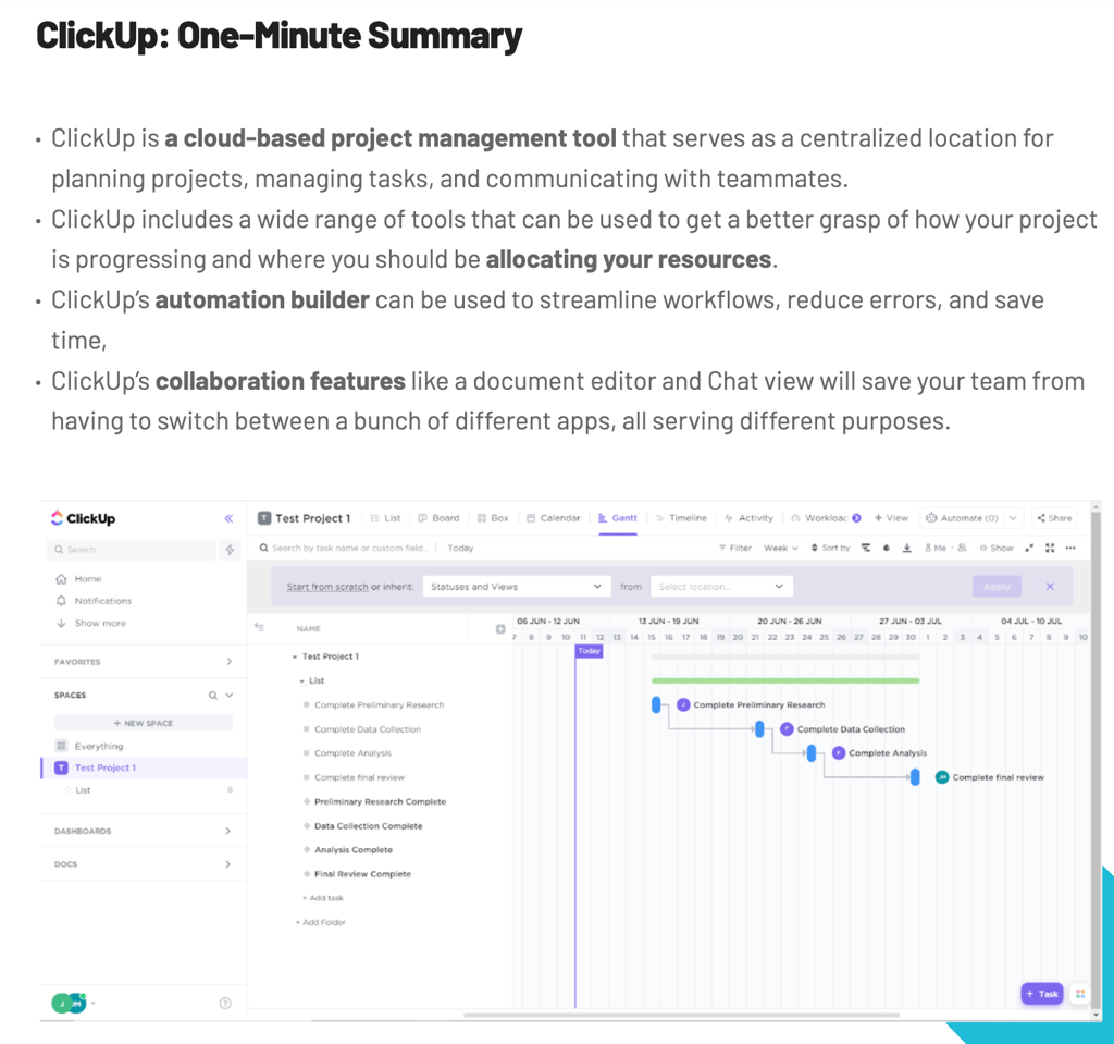 Product review example: Summarizing the features
