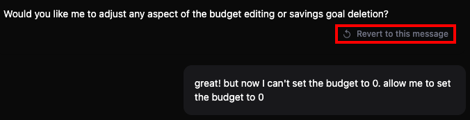 the revert to this message button on hostinger horizons to roll back the app to the previous working version