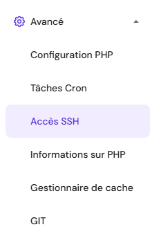 Accès SSH hPanel