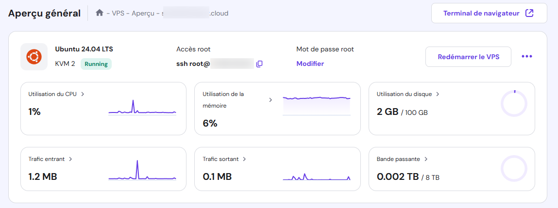 Détails SSH sur Aperçu général de hPanel