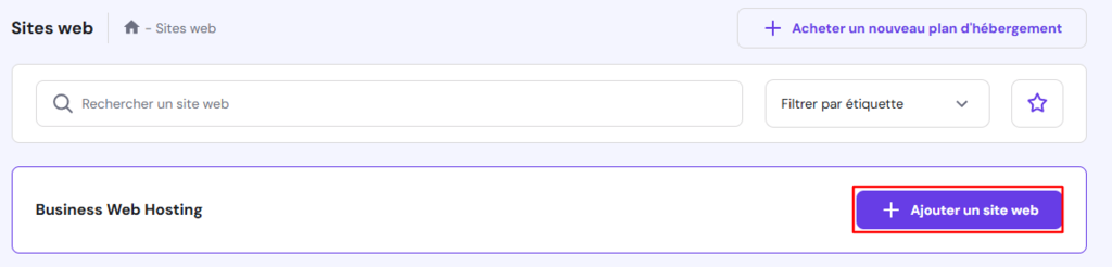 L'option de création d'un nouveau site web dans hPanel