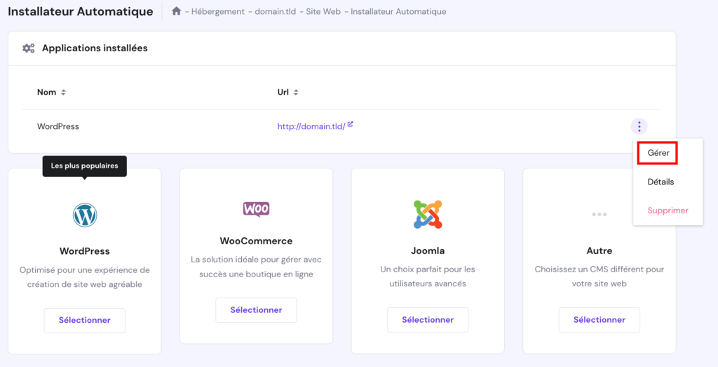 Gérer-le-site-wordpress Gérer le site WordPress sous la section applications installées