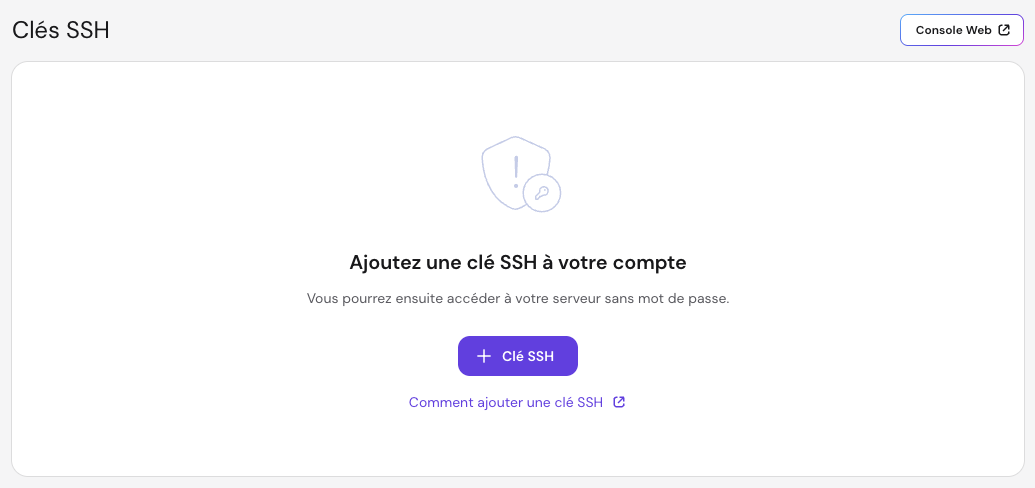 Paramètres de clé SSH dans l'espace VPS sur hPanel
