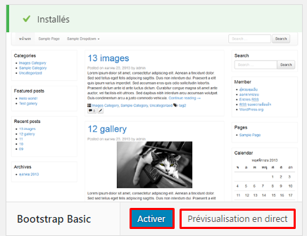 Activer et pr&eacute;visualiser un th&egrave;me WordPress