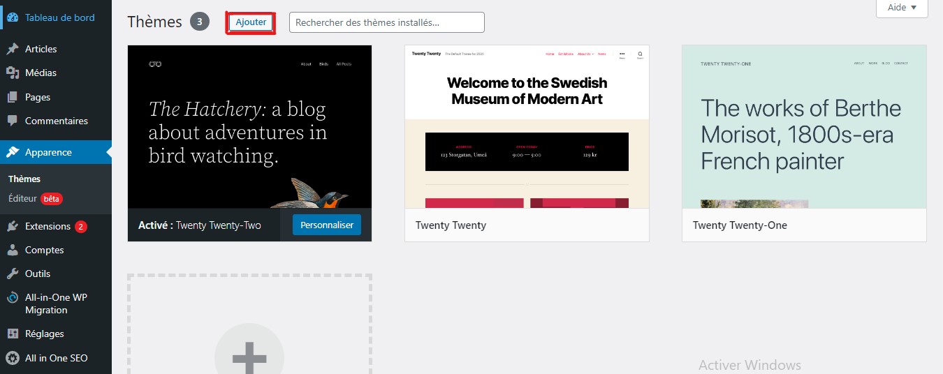 Ajouter th&egrave;me wordpress